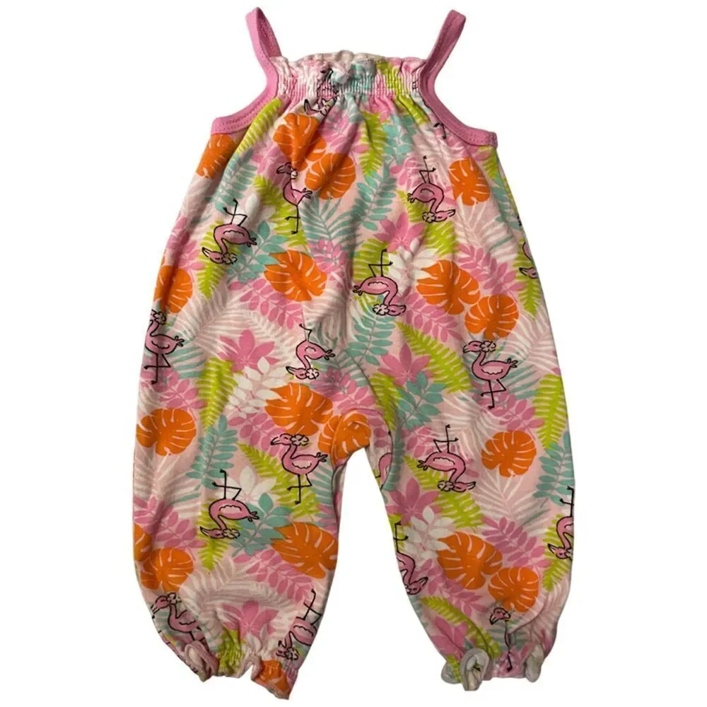 CJP Baby Overall Flamingo & Floral Print Romper 6-9 Months